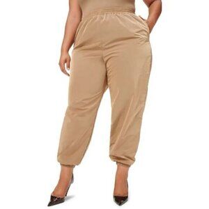 Good American Women’s Size 3 Essential Track Pants Tan Joggers Mesh Lined Nylon